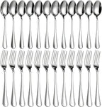 24 Piece Forks and Spoons Silverware Set for 12, Stainless Steel Dinner Forks and Spoons Silverware Set, Heavy-Duty Cutlery Set, Dishwasher Safe (Silver)