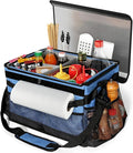 Grill Caddy, Blue Oxford BBQ Caddy with Paper Towel Holder & Lid, Collapsible Tailgating Accessories Basket, Portable griddle Bag Organizer for Outdoor Grilling, Picnic, Camping, Fishing, RV