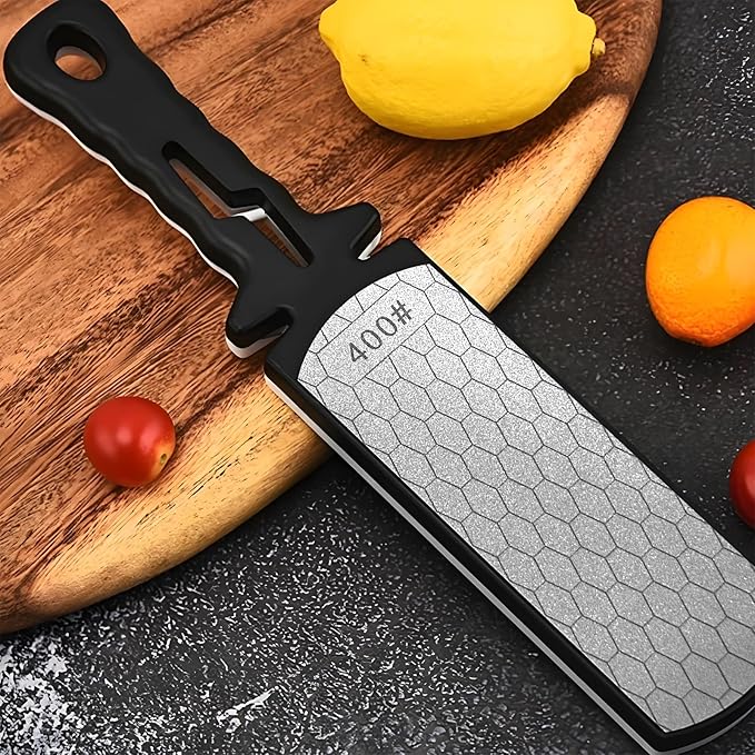 Diamond Sharpening Stone,400/1000 Grit Handheld Double-Sided Diamond Sharpener 5 in 1 Honeycomb Surface Knife Sharpener Plate Whetstone with Ceramic & Tungsten Steel Scissor Slot,White