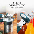 Zulay Kitchen Heavy Duty Stainless Steel Can Opener Manual with Bottle Opener - Rust Proof Manual Can Opener With Turn Knob & Comfy Soft Grip Handles - Green