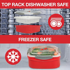Microwave Food Steamer for Vegetables - 3 PC Microwavable Cooker with Storage- Cooking Made Easy- Removable Strainer Basket & Locking Steam Vent Lid - BPA Free, Fridge & Freezer Safe | 1.3 Liters