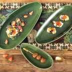 vicrays Large Oval Serving Platters, 16"/14"/10" Porcelain Serving Platters for Party, BBQ,Stackable Serving Trays Serving Plates for Appetizers, Sushi, Restaurant, Set of 3 (Green)