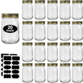 12oz Glass Jars With Lids Regular Mouth 20 Pack -Mason Jars 12 oz For Crafts, Meal Prep, Canning Jars For Food Storage Frascos De Vidrio Con Tapa Para Conservas-with 20 Chalkboard Stickers-Gold Lid