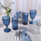abrwyy Blue Drinking Highball Beverage Glass Cup, Vintage Drinking Glasses, Colored Glassware Set for Party Wedding, Home, Office, Water, Juice, Cocktail, Highball Glasses Set of 4