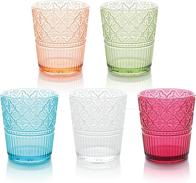 Victoria Clear Set of 6 Premium Acrylic DOF Glass 16 oz – Unbreakable Drinkware with Elegant Embossed Design, Perfect for Indoor & Outdoor Use