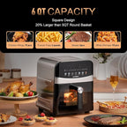 Stainless Steel Air Fryer Ceramic 12 in 1, Dual-Blazes in Steel Housing, 6QT 2-3 Servings Visible 8.27" Basket with Teflon-Free Premium Coating, 1700W, DAYBEST Dishwasher Safe Kits (Stainless Steel)