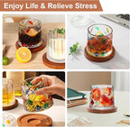 Rotatable Old Fashioned Glass, 275ml/10oz Crystal Whiskey Glass Set of 4, Wood Coaster, Thickening, Used as Rum Glass, Cocktail Cup, Coffee Cup, Milk Cup to Relax and Reduce Stress, Christmas gifts