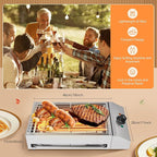 Electric Indoor Outdoor Grill, 1800W Commercial Electric Grill with Removable Griddle, Adjustable Temperature 122F-572F, Stainless Steel Smokeless Indoor Grill for Party Cooking Home Commercial