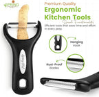 Spring Chef Vegetable Peelers for Kitchen - Stainless Steel Swivel, Y & Julienne Peelers, Potato Peelers with Soft Grip Handles, Kitchen Utensils Set of 3 for Fruits, Veggies, Apples, Carrots