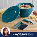 Rachael Ray Tools and Gadgets Kitchen Prep, Garbage Bowl with Lid, Bench Scrape, Veggie Peeler, 4 Piece Food Prep Set - Marine Blue