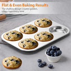 E-far Muffin Top Pan Set of 2, Stainless Steel 6-Cavity Shallow Cupcake Pan for Baking Whoopie Pie, Yorkshire Pudding, Eggs, Cornbread, Drop Cookies, Non-toxic & Standard Size, Oven & Dishwasher Safe