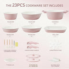 BECIGAR 23pcs Ceramic Pots and Pans Set, Nonstick Detachable Handle Cookware, Induction Kitchen Cooking Set with Removable Handle,include Frying Pans & Saucepans Oven Safe(Pink)