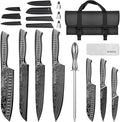 MOSFiATA Kitchen Knife Set, 12Pcs Japanese Stainless Steel Knife Sets for Kitchen with Oxford cloth storage bag with Knife Sharpening Rod, Dishwasher Safe, For Outdoor(grey)