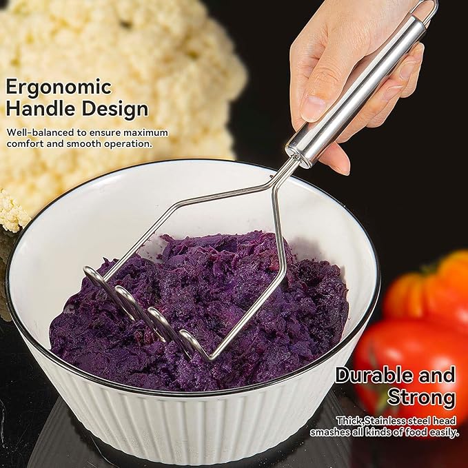 2 Pcs Potato Smasher, Mashed Potato Masher, Stainless Steel Masher Kitchen Tool for Avocado, Bean, Fruit, Vegetables, Food