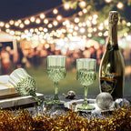 XUWAIDSGN 16 Pcs 7oz Plastic Vintage Wine Glasses Drinking Glasses Unbreakable Wedding Glassware Crystal Water Goblets Reusable Drinkware Vintage Champagne Flutes (16, Dark Green)