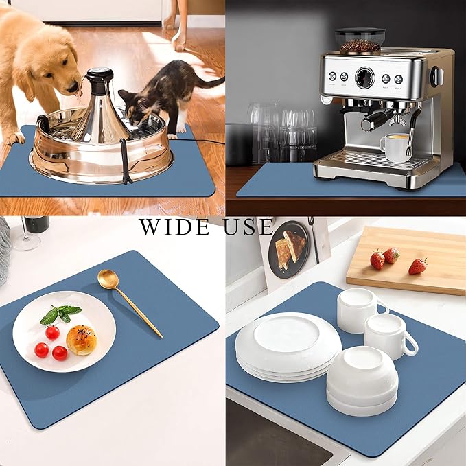 Coffee Mat for Countertops ,Coffee Bar Accessories Fit Under Coffee Maker Espresso Machine, Absorbent Hide Stain Rubber Mat for Countertop ,Dish Drying Mat for Kitchen Counter (Blue, 17"x31.5")