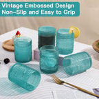JOVGANK Mint Green Vintage Hobnail Drinking Glasses Set of 6, Embossed Water Tumbler 12oz, Kitchen & Bar Beaded Glass Cups, Beverage Glass Cups for Water, Beer, Juice, Housewarming, Mother's Day Gift