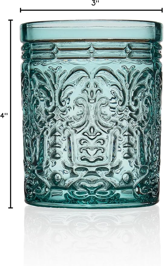 Godinger Old Fashioned Whiskey Glasses, Drinking Glasses, Vintage Decor, Glass Cups, Water Glasses, Cocktail Glasses - Jax Collection, 12oz, Seafoam, Set of 4