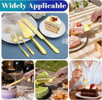 Eisinly Cake Cutting Set for Wedding, Elegant Cake Knife and Server Set with Stainless Steel Forks, Cake Cutter and Pie Spatula for Engagements, Anniversary, Bride and Groom, 4Pcs, Gold