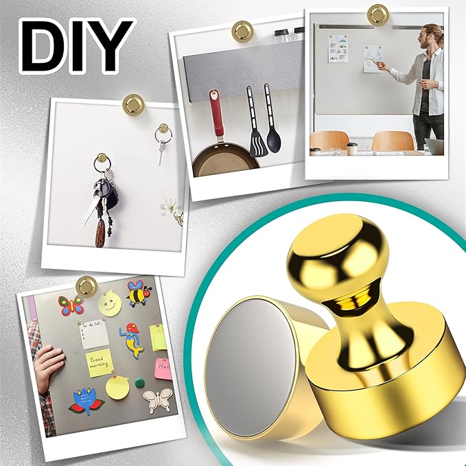 Tiergrade Metallic Magnets, Refrigerator Magnets, 40 Pack Gold Magnetic Push Pins, Strong Fridge Magnets, Multi-use Whiteboard Magnets Perfect for Kitchen Office Classroom