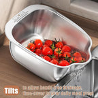 Rice Washer Strainer Bowl, Stainless Steel Washing Bowl whit Side Drainers, Versatile Square Quinoa Colander for Cleaning Rinsing Fruits, Vegetables, and Beans - Multifunctional Drain Basket