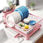SNTD Dish Drying Rack - Small Dish Rack for Kitchen Counter, Stainless Steel Dish Drainer with Utensil Holder and Drainboard, 12.9" W x 16.9" L (Pink)