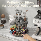 Rotating Coffee Bar Accessories Organizer, 2-Tier Lazy Susan Cup Holder for Stanley 40oz Tumbler with Handle, Countertop Drying Rack Station with Divided Tray for K-Cups, Snacks & Mugs