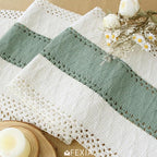 FEXIA Sage Green Table Runner 48 Inches Long with Tassels Boho Macrame Farmhouse Table Runners for Home Decor Party Bohemian Rustic Bridal Shower Dining Decorations (12x48 Inches)