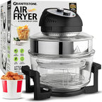Granitestone 16Qt Large Glass Air Fryer Non Toxic – Family Sized Airfyrer Cooker with 3 Cooking Sections, Stainless Steel Racks, for French Fries, Chicken, No Preheat, Self Cleaning, Dishwasher Safe