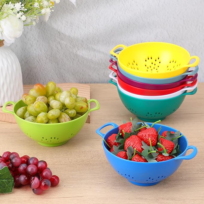 10 Pack 6-inch Mini Plastic Colander, BPA-Free Kitchen Dishwasher Safe Strainer with Double Handles for Berries Vegetables Fruits, 8 Colors