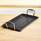 Anolon Advanced Home Hard Anodized Nonstick Double Burner Griddle with Roasting Rack, 10 Inch x 18 Inch, Moonstone