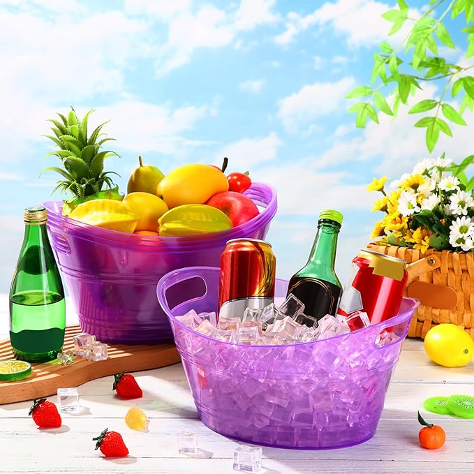 meekoo 6 Pcs Plastic Ice Buckets Bulk with Handles 4.5L Oval Storage Tub Large Capacity Ice Drink Bucket for Party Bar Wine Beer Champagne Beverage Bottle Cooler (4.5 L,Purple)