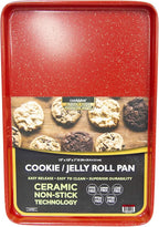 casaWare 3pc Ultimate Commercial Weight Cookie Sheet Set, Two 15 x 10-Inch Pans, One 13 x 9-Inch-Inch Pan (Red Granite)