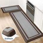 KitchenClouds [2 PCS Kitchen Rugs Cushioned Anti-Fatigue Kitchen Mats for Floor Waterproof Kitchen Rug Set Non-Slip Comfort Standing Mat for Office, Sink, Laundry 17.3"×28"+17.3"×60",Chocolate