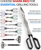 Shark BBQ Grill Tongs - 17 inch Black. Professional steak grilling utensil. Long reach Barbeque Grilling Tongs. Ideal for steak, fish, burger, and sausage