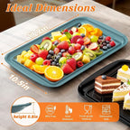 Serving Trays for Party - Set of 6, Large Serving Platters for Raw and Cooked Food, Dishwasher Safe, 17×10.5-inch Stackable Plastic Party Supplies for Grilling, BBQ, Meal Prep (Green, Black)