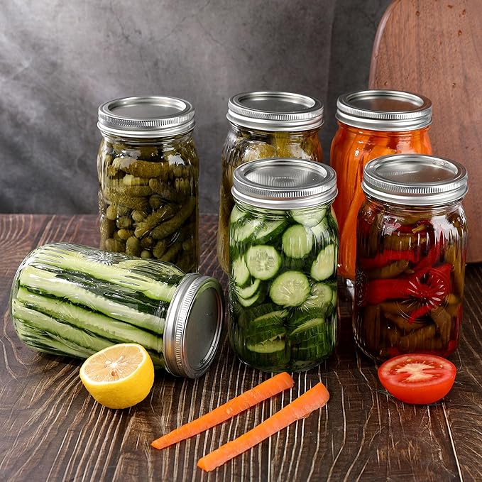 4 Pack 32 oz Wide Mouth Mason Jars with Airtight Lids - Glass Canning Jars for Food Preservation, Storage, Pickling, Crafts & DIY Projects, Durable Quart Glass Jars Dishwasher Safe
