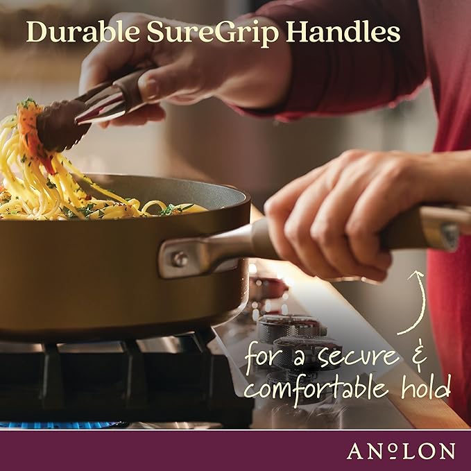 Anolon Advanced Home Hard Anodized Nonstick Divided Grill and Griddle Pan, 12.5 Inch, Bronze