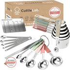 CuttleLab 22-Piece Stainless Steel Measuring Cups and Spoons Set, Tad Dash Pinch Smidgen Drop Mini Measuring Spoons, Measuring Stick Leveler, Measurement Conversion Chart Fridge Magnet, (Country Chic)