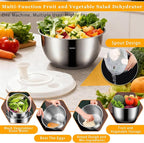 Salad Spinner Stainless Steel, Metal Salad Spinner, Salad Spinner Large, 6l With Pp Cover, Essential Kitchen Tool for Dehydrating Lettuce, Fruits and Vegetables, Pasta, and French Fries