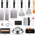 ROMANTICIST 29PCS Griddle Accessories Set - Flat Top Teppanyaki Spatula Set with Scraper, Basting Cover for Camp Chef- Home Cooking Griddle and Outdoor BBQ Gifts for Christmas