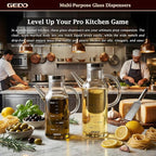 GEDO Borosilicate Glass Oil Dispenser, Eagle Beak Drip-Free Spout with Airtight Stainless Steel Lid, Measurement Markings & Ergonomic Handle, Multi-Purpose for Kitchen & Outdoor Picnic (0.79QT/750ml)