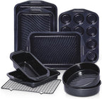 HONGBAKE 9-Piece Non Stick Baking Pans Set with Wave Texture for Reduced Oil, 0.8mm Thick Non Toxic Bakeware Sets, Includes Stackable Cookie Sheets for Oven Cooking, Cake Pan, Muffin Pan, Blue