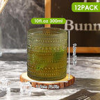 Moretoes Hobnail Drinking Glasses Set of 12,10 Oz Cocktail Glasses Vintage Glassware, Textured Glass Cups Bubble Glasses Water Glasses Old Fashion Jupiter Glasses Set (Green)