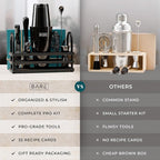 BARE BARREL® Mixology Bartender Kit Bar Set | 14-Piece Cocktail Shaker Set | Martini Barware Mixing Tools for Home Bartending | 35 Recipe Cards | Gift Set (28oz Boston Shaker, Jet Black/Black)