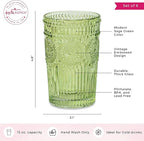 Kate Aspen Vintage Ribbed Green Drinking Glasses Set of 6-13 oz Colored Embossed Glass Cups for Water, Iced Tea, Cocktails - Perfect Holiday Drinkware, Christmas Entertaining & Gift Set