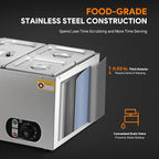 WILPREP Commercial Food Warmer with Two 1/3 & Two 1/6 Pans, 1500W Countertop Electric Warmer, 86-185°F Adjustable Temp Control, Stainless Steel Buffet Bain Marie