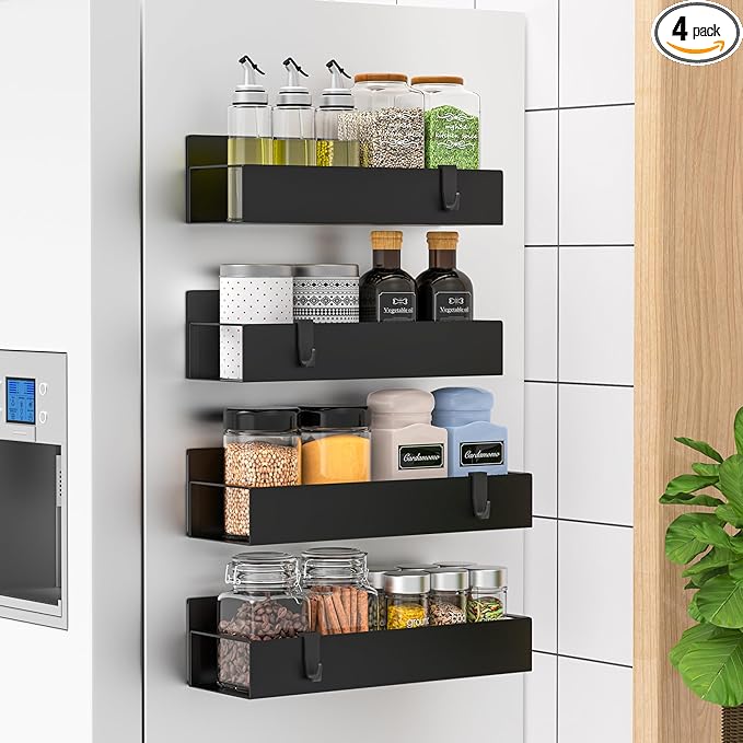 HuggieGems Magnetic Water Bottle Holder for Refrigerator, Cup Holder Organizer for Stanley and Tumbler for Kitchen, 4 Pack, Metal Black