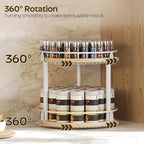 YATINEY Lazy Susan Organizer, Rotating Spice Rack, 2 Tier Spice Turntable Organizer, Industrial Turntable Spice Holder, for Kitchen Countertop, Compact and Versatile, White and Natural SR22WN