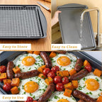 Baking Sheet with Cooling Rack - 17" x 11" x 0.5" Carbon Steel Cookie Sheet for Baking [1 Sheet + 1 Rack], Nonstick Baking Pan, Perfect for Baking, Roasting, and More
